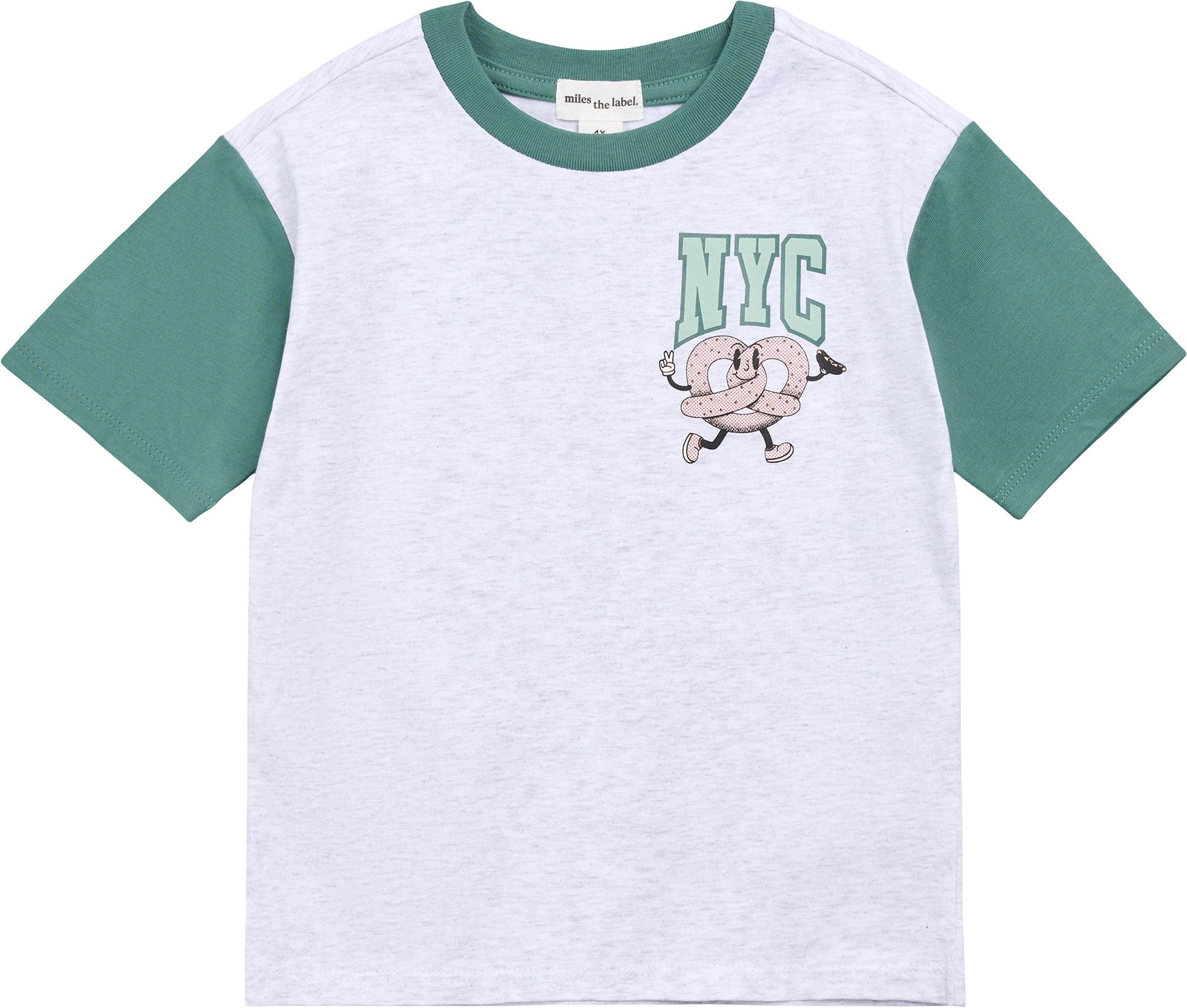 Product image for NYC Pretzel on Light Grey Raglan T-Shirt - Boys