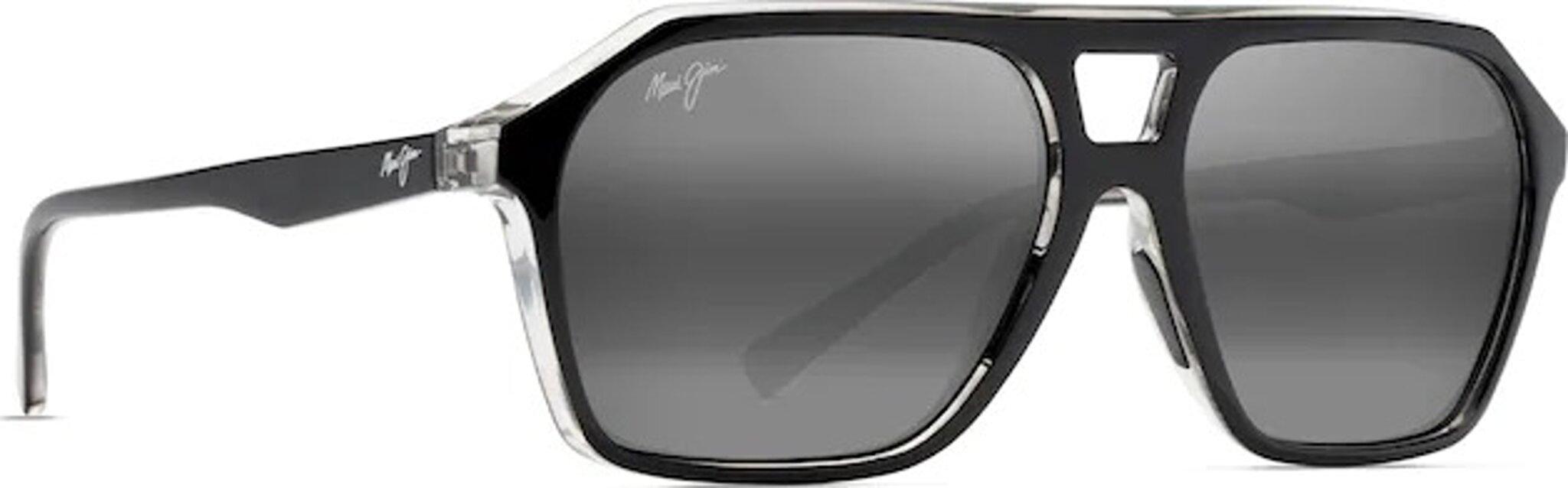 Product gallery image number 2 for product Wedges Aviator Sunglasses - Black Gloss with Crystal Interior - Grey Polarized Lens