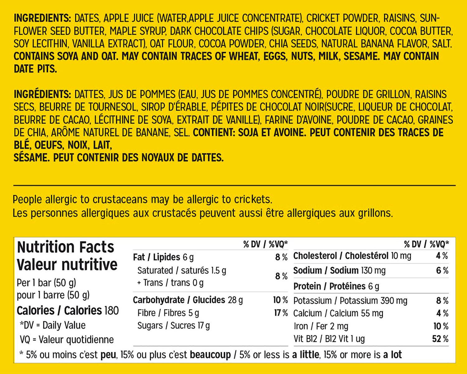 Product gallery image number 2 for product Cricket protein powder energy bar - Choco Banana - BOX (12 x 50g)