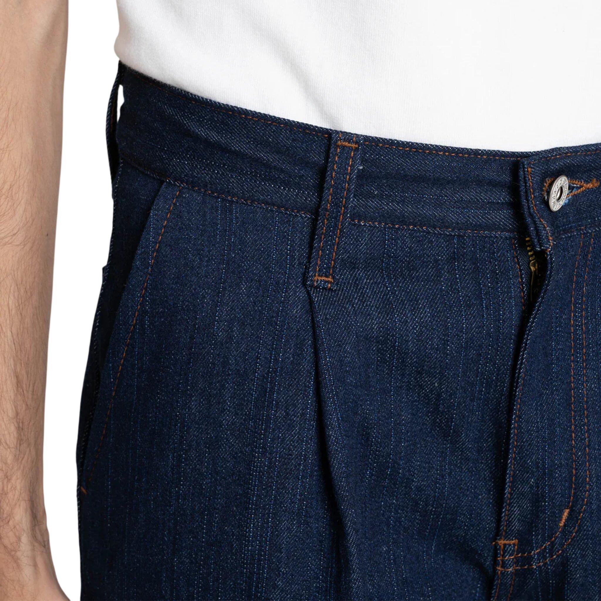 Product gallery image number 3 for product Pantalon Pleated - Vertical Slub Denim - Indigo - Homme