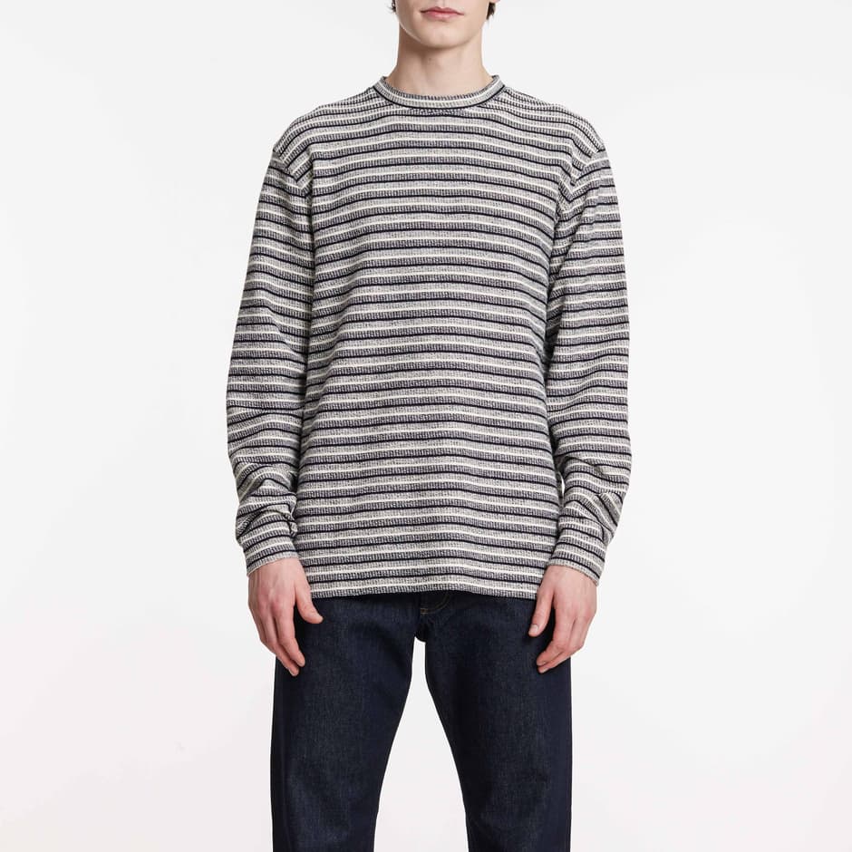 Product gallery image number 3 for product Johannes Textured Stripe Long Sleeve Tee - Men's