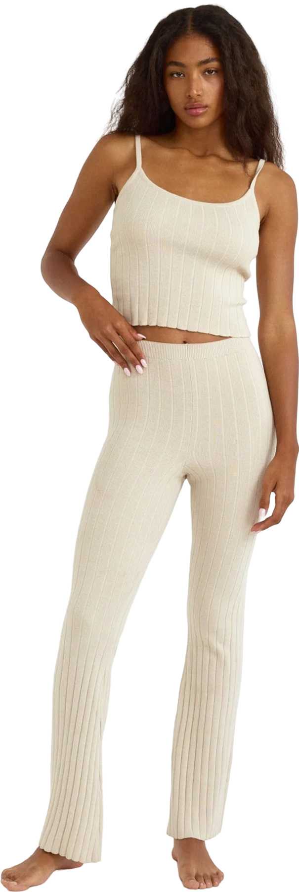Image de produit pour Pantalon évasé côtelé en tricot doux - Femme