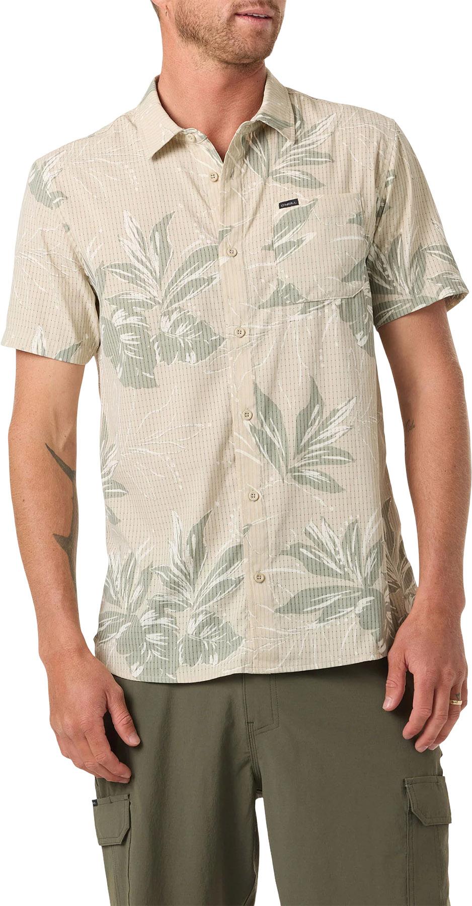 Product gallery image number 4 for product TRVLR Perforated Printed Standard Fit Short Sleeve Woven Shirt - Men's
