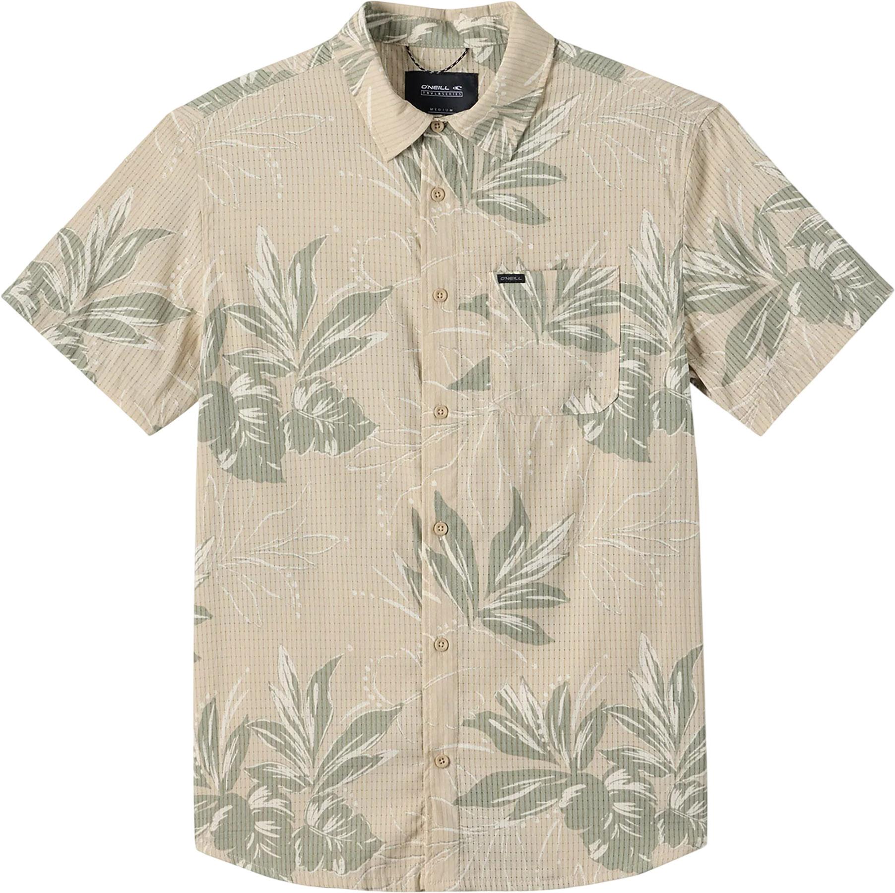 Product image for TRVLR Perforated Printed Standard Fit Short Sleeve Woven Shirt - Men's