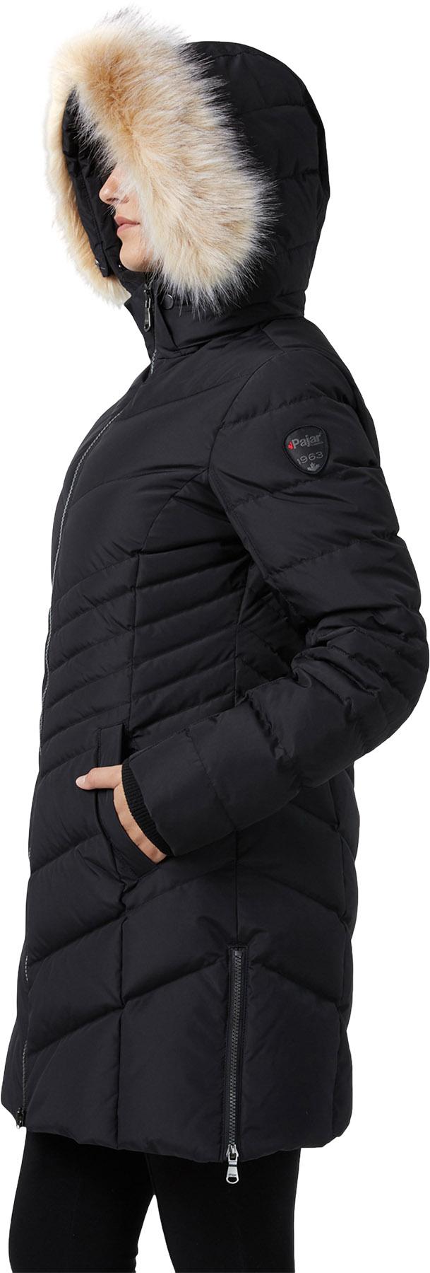 Product gallery image number 3 for product Queens Faux Fur Trim Chevron Quilt Mid Length Coat - Women's