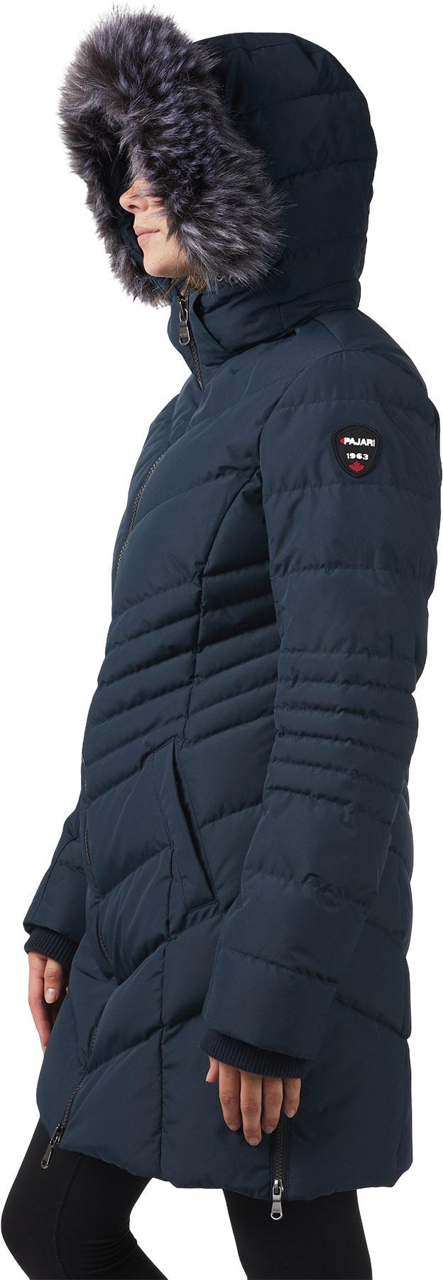 Product gallery image number 2 for product Queens Faux Fur Trim Chevron Quilt Mid Length Coat - Women's