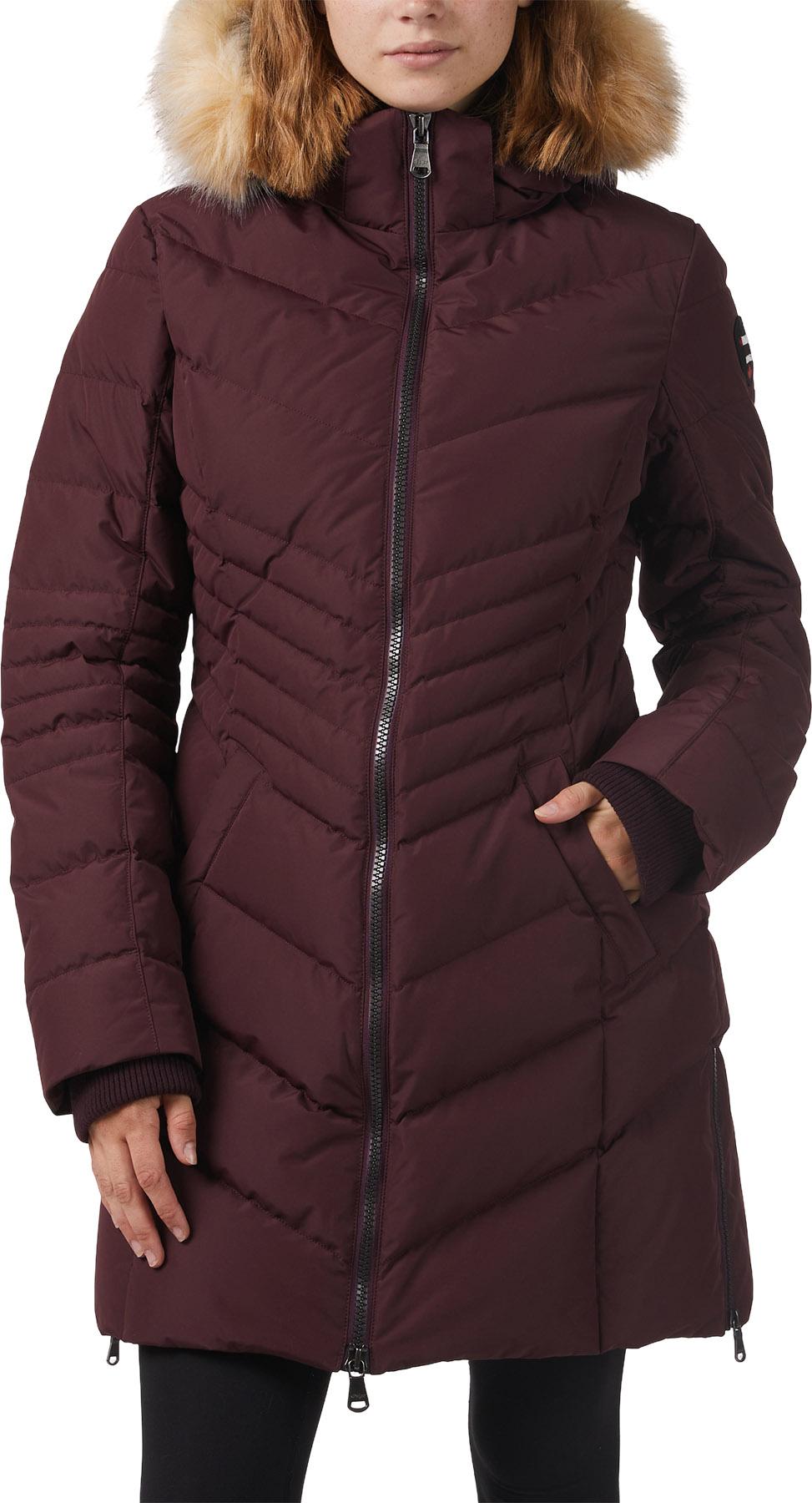 Image de produit pour Manteau mi-long matelassé à chevrons avec garniture en fausse fourrure Queens - Femme
