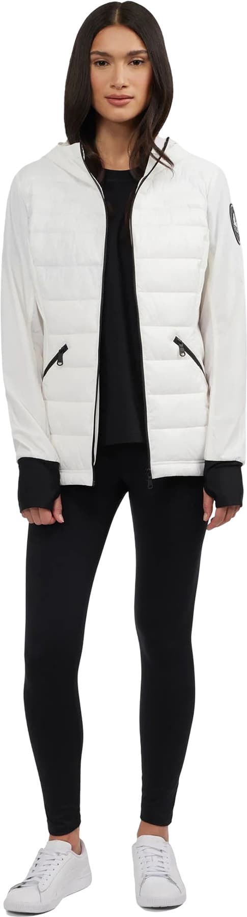 Product gallery image number 3 for product Cressy Mixed-Media Channel Quilted Stretch Puffer Jacket with Fixed Hood - Women's