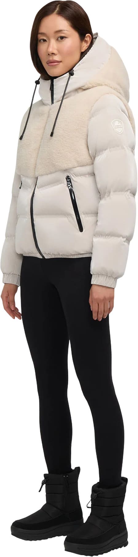 Numéro de l'image de la galerie de produits 3 pour le produit Manteau matelassé court en matériaux assortis avec capuchon fixe Nephele - Femme