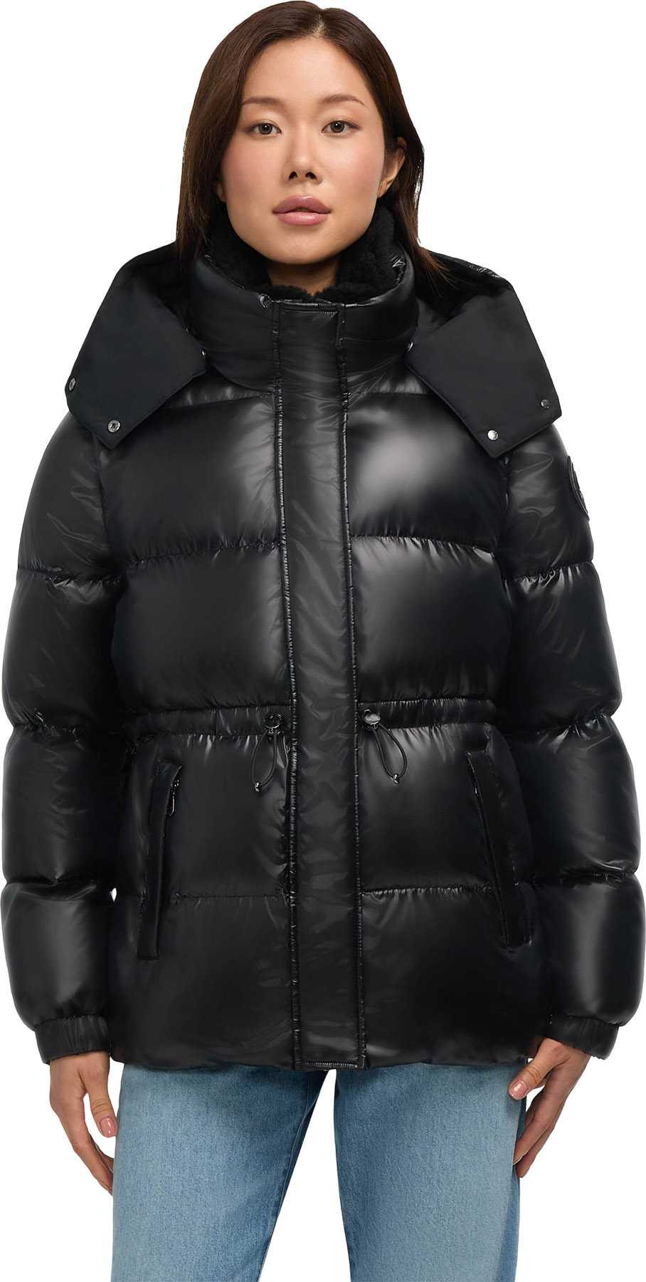 Product image for Halo Puffer Jacket with Removable Hood and Faux Sherpa Bib - Women's