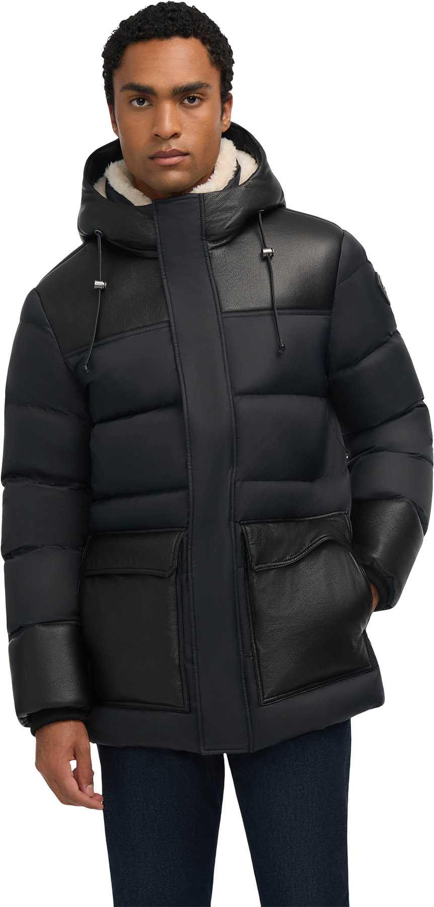 Image de produit pour Parka matelassée en fausse fourrure mélangée avec capuchon Wolf - Homme