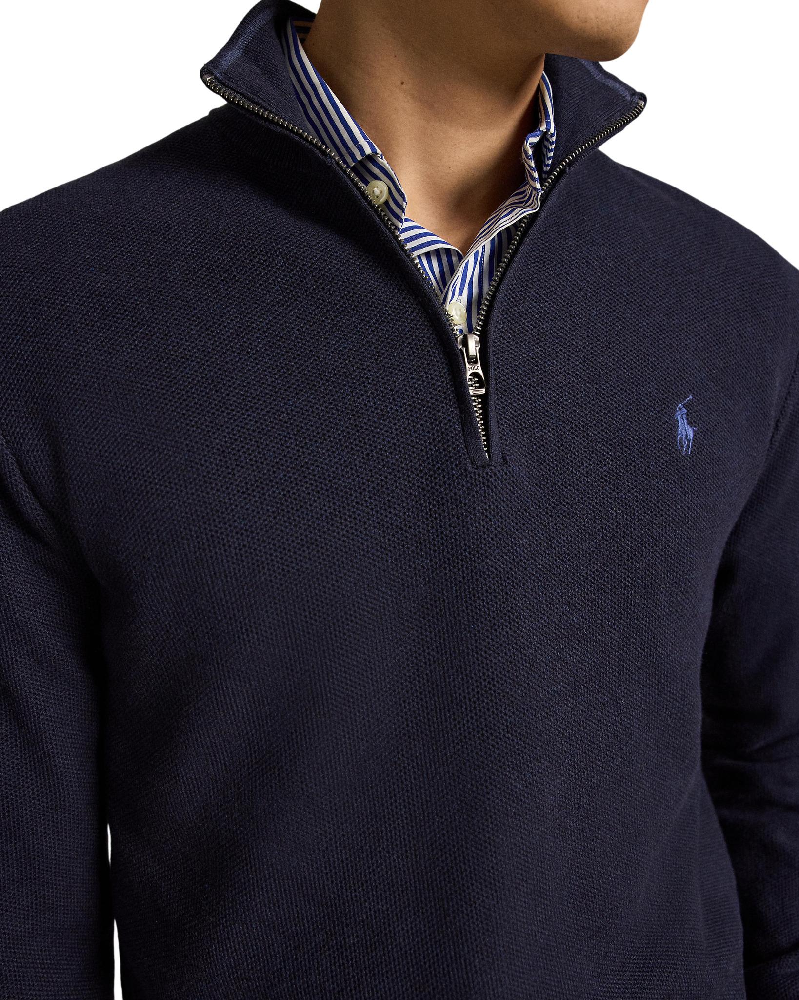 Product gallery image number 3 for product Mesh-Knit Cotton Quarter-Zip Sweater - Men's