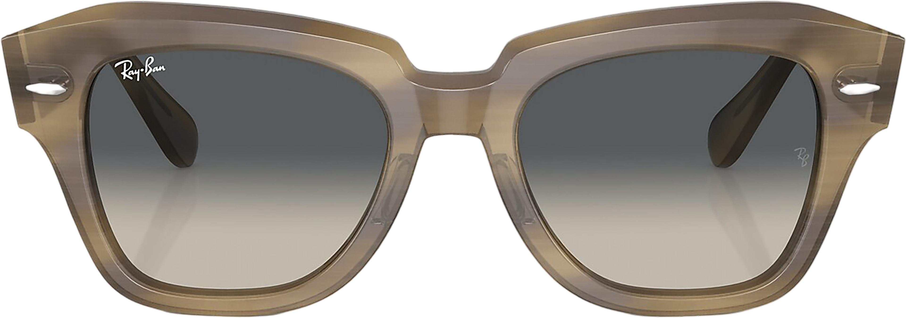 Product gallery image number 3 for product State Street Sunglasses - Polished Striped Grey - Clear and Blue Lens - Unisex