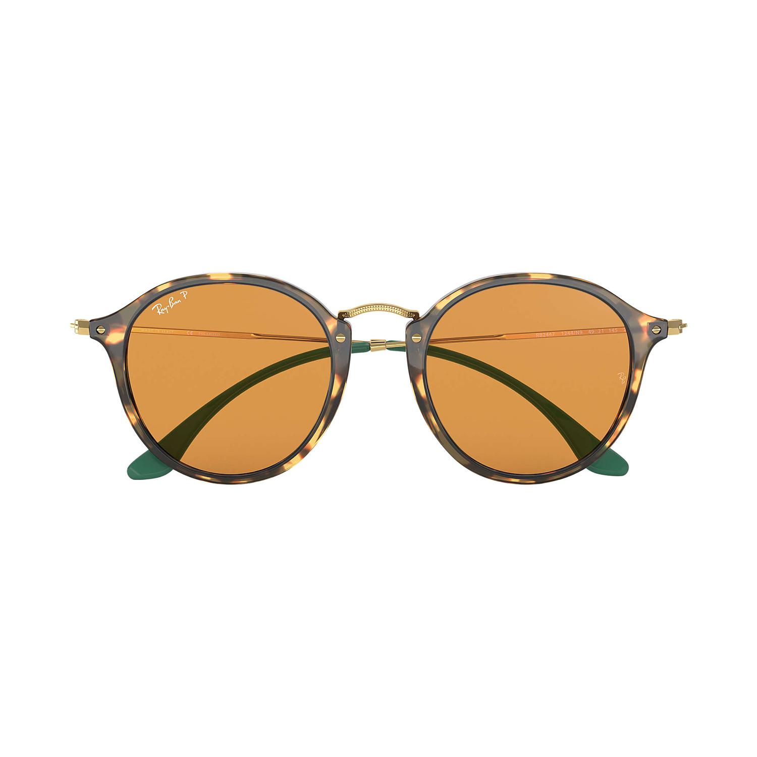Product gallery image number 3 for product Round Fleck Sunglasses - Tortoise Gold Frame - Yellow Classic Polarized Lens
