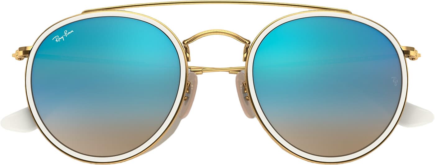 Product gallery image number 3 for product RB3647N Round Double Bridge Sunglasses - Polished Arista Gold - Blue Flash Lens - Unisex