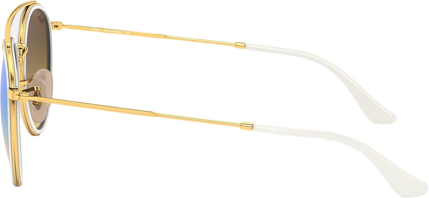 Product gallery image number 4 for product RB3647N Round Double Bridge Sunglasses - Polished Arista Gold - Blue Flash Lens - Unisex