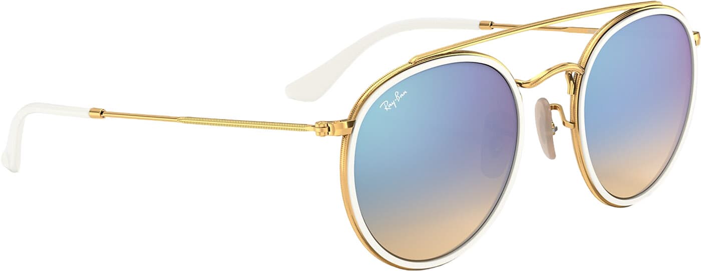 Product gallery image number 5 for product RB3647N Round Double Bridge Sunglasses - Polished Arista Gold - Blue Flash Lens - Unisex