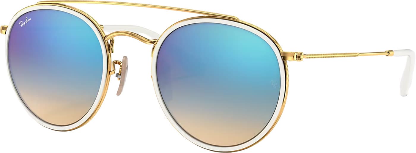 Product image for RB3647N Round Double Bridge Sunglasses - Polished Arista Gold - Blue Flash Lens - Unisex