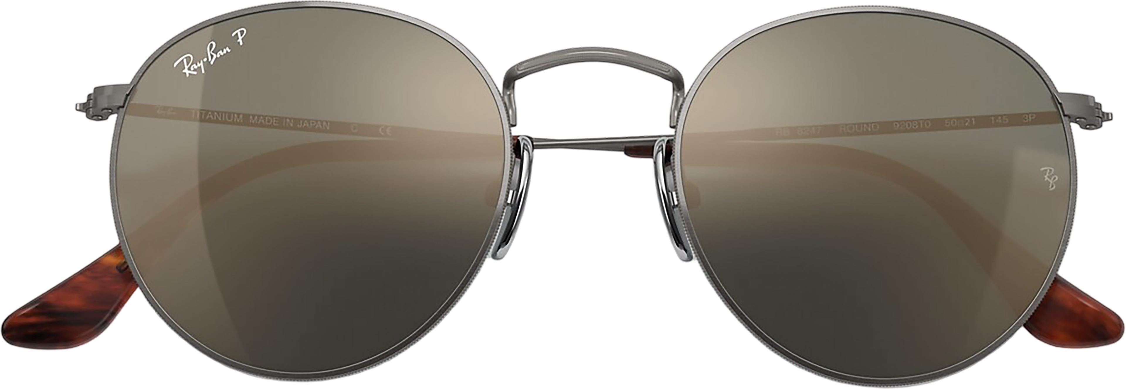 Numéro de l'image de la galerie de produits 3 pour le produit Lunettes de soleil Round Titanium - Polished Gunmetal - Verres polarisées Blue Mirror Gold - Unisexe