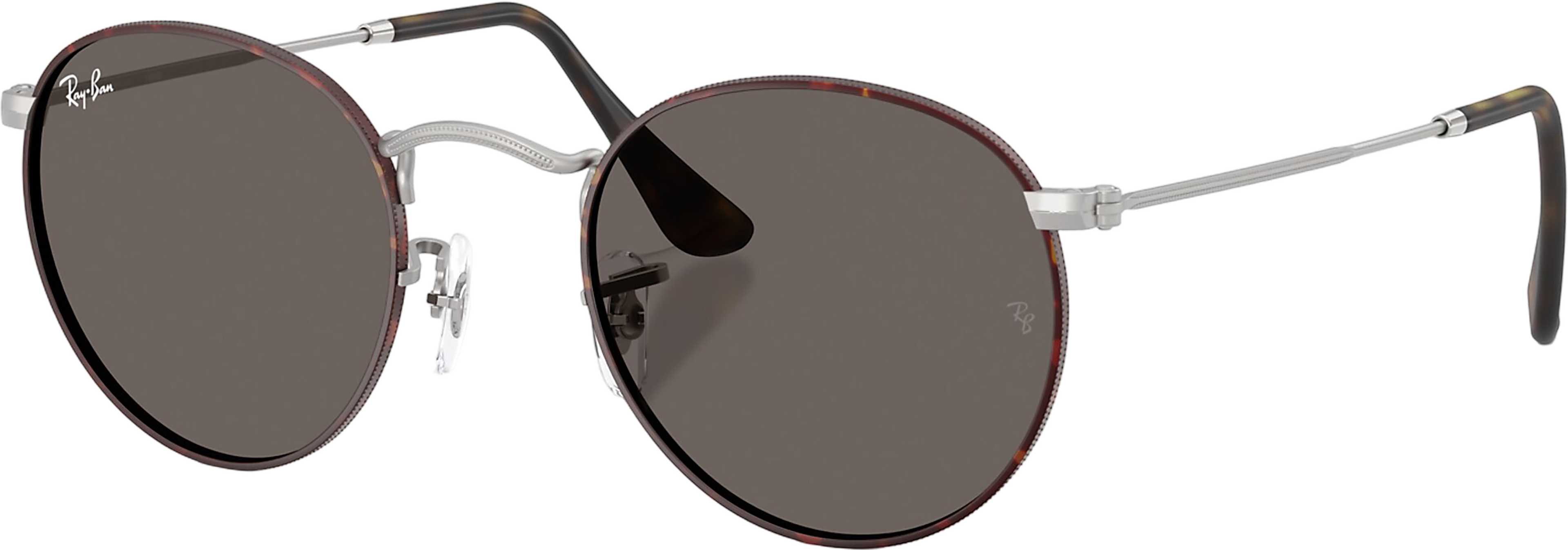 Product image for Round Metal Sunglasses - Matte Havana On Matte Silver - Dark Grey Lens