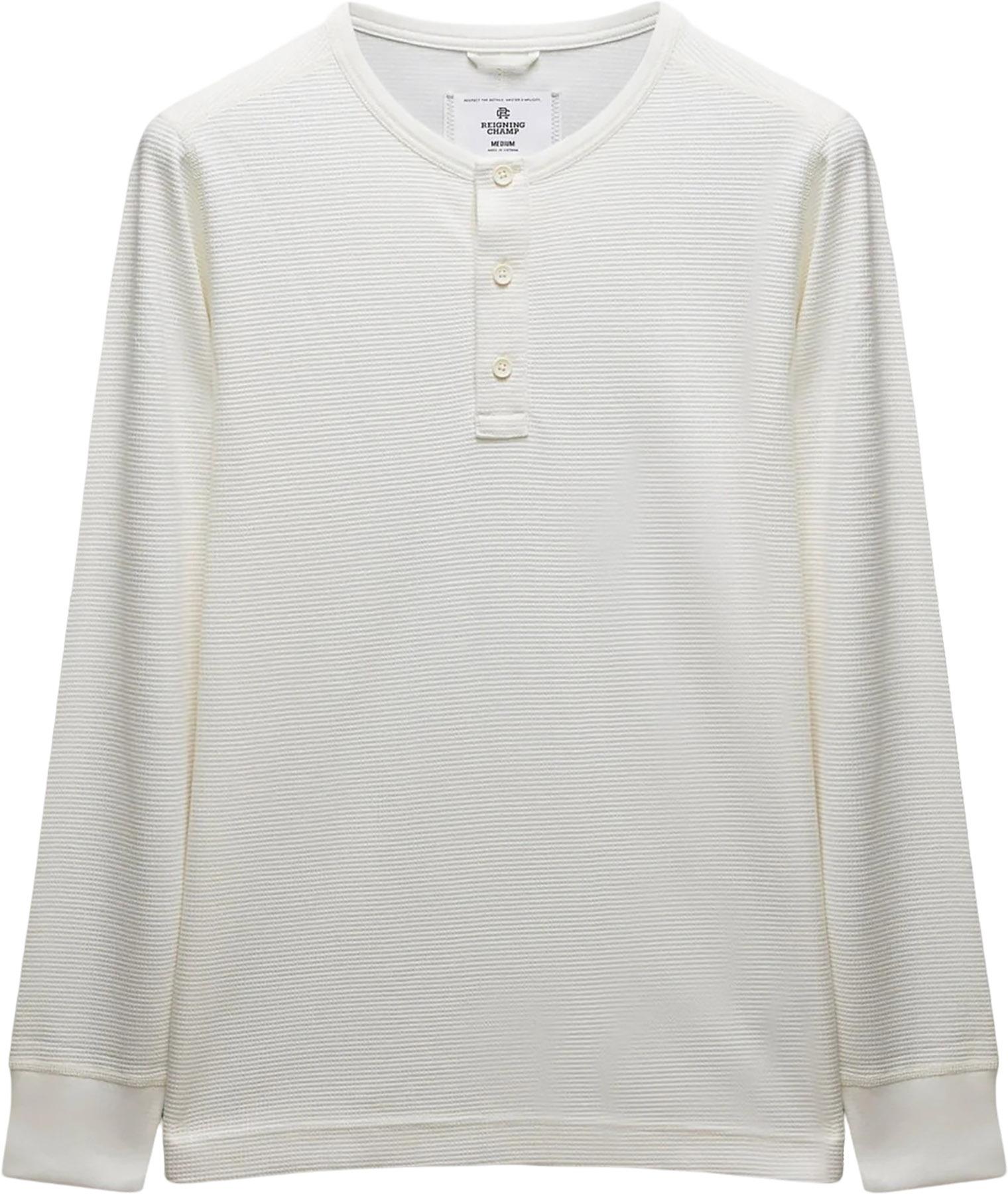 Product image for T-shirt à col boutonné à manches longues en tissu gaufré léger - Homme