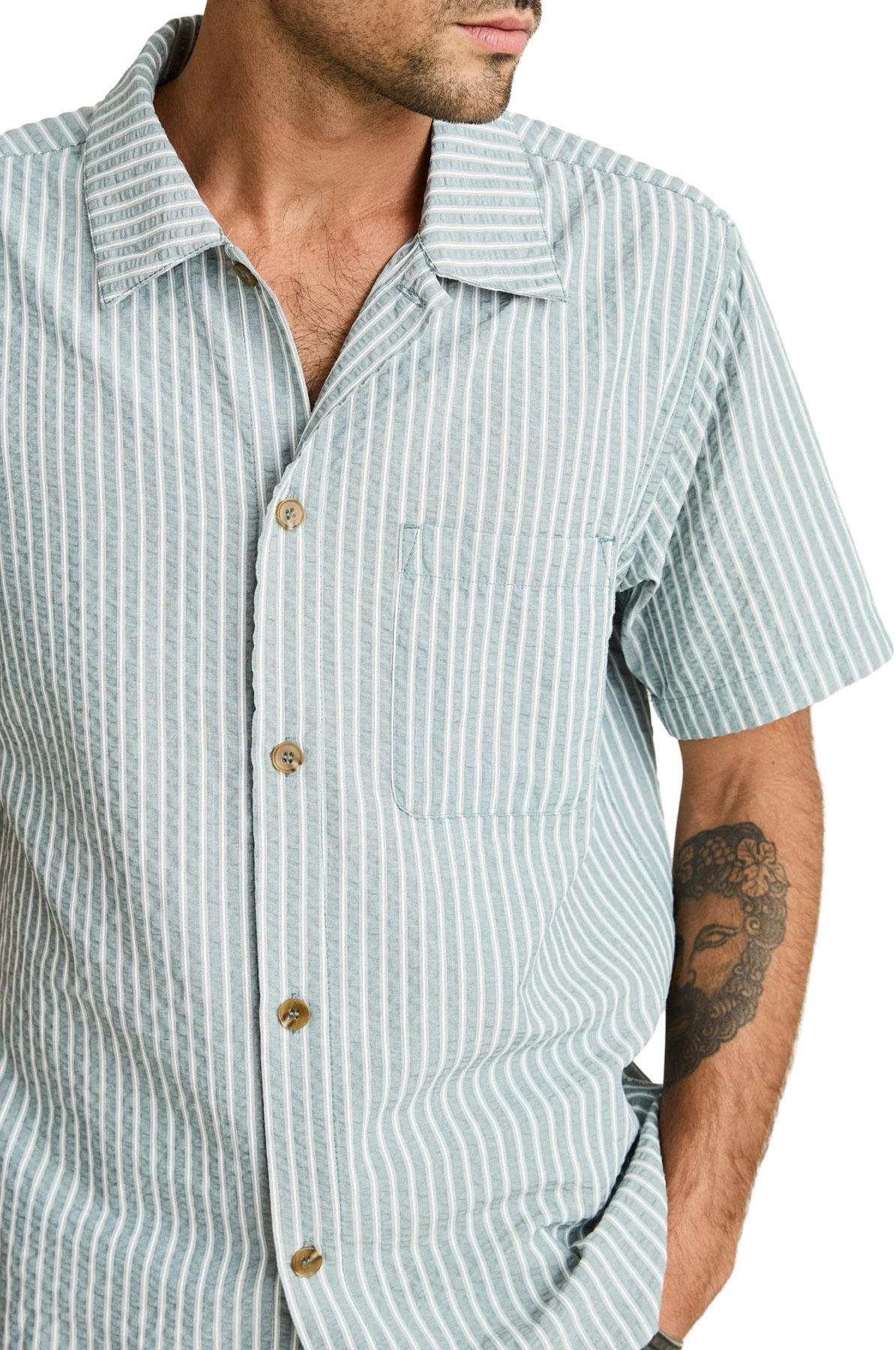 Product gallery image number 2 for product Chemise à manches courtes à rayures en seersucker - Homme