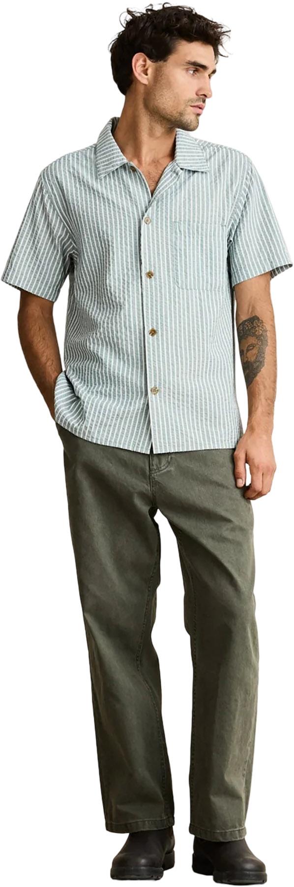 Product gallery image number 4 for product Chemise à manches courtes à rayures en seersucker - Homme