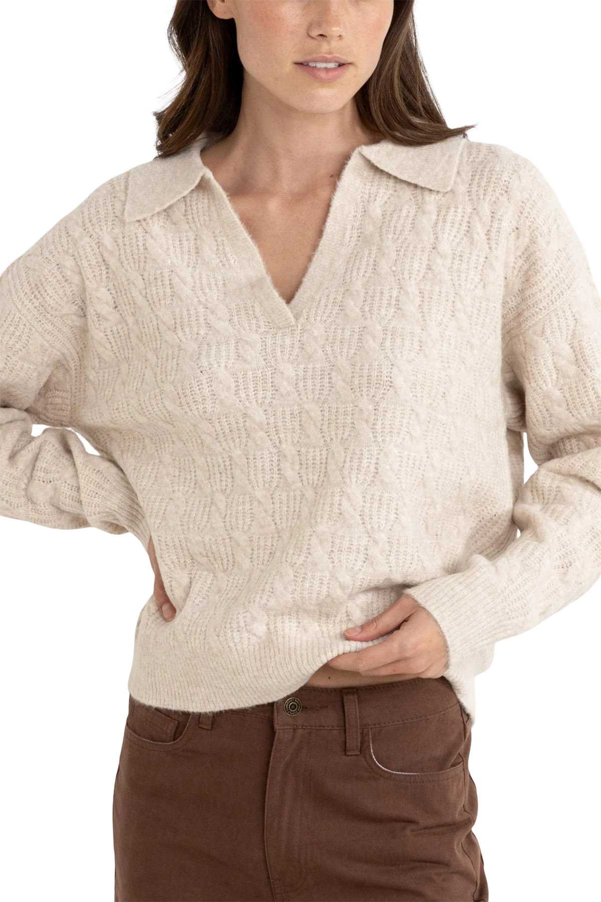 Image de produit pour Chandail à col en V avec col chemise Lexie - Femme