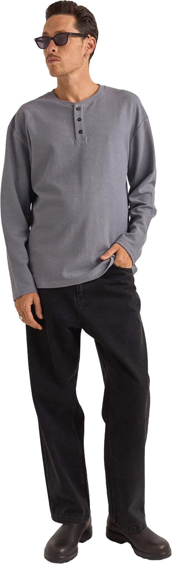 Product gallery image number 3 for product Vintage Terry Long Sleeve Henley Shirt - Men's