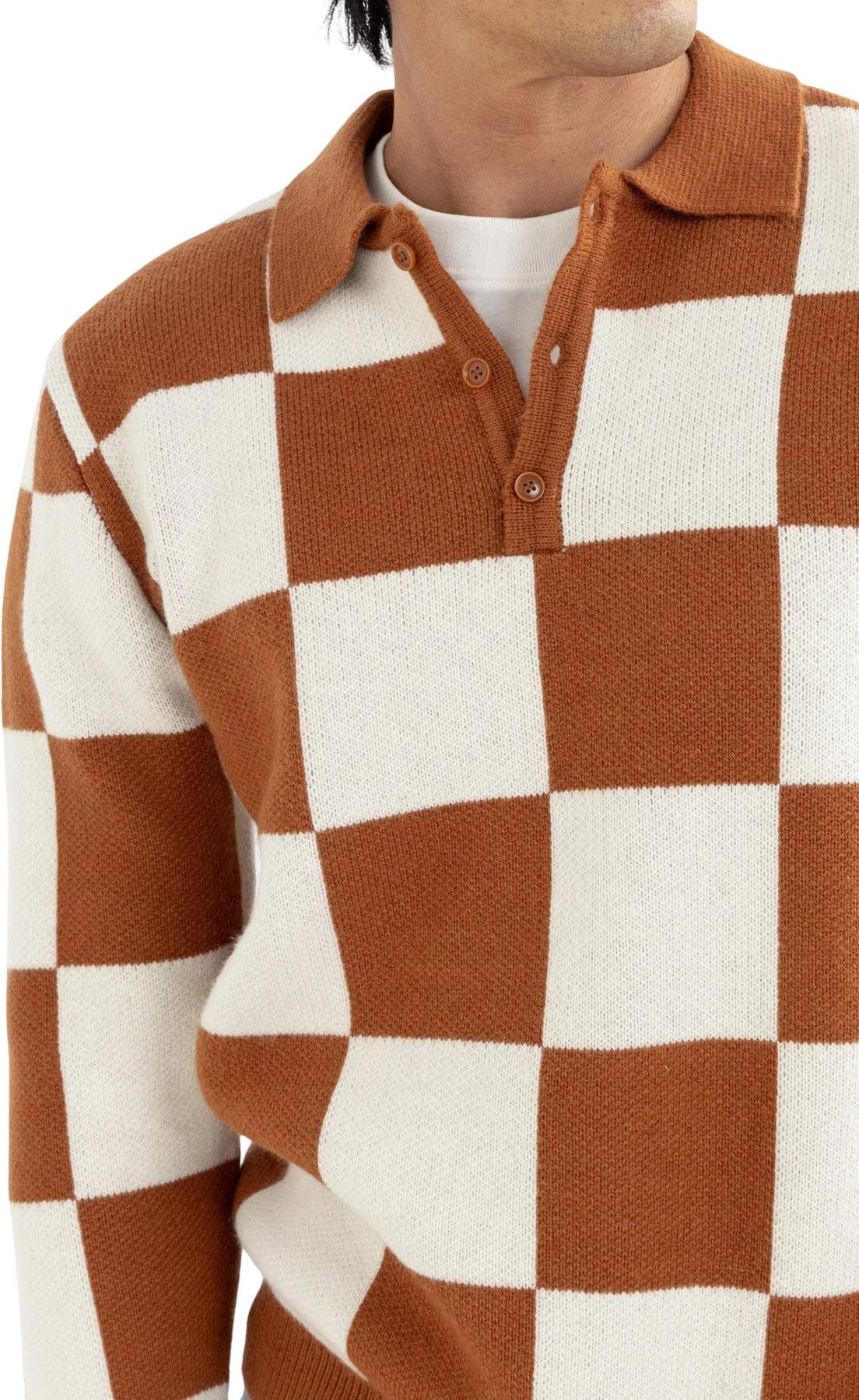Product gallery image number 3 for product Rhumba Check Knit Long Sleeve Polo - Men's