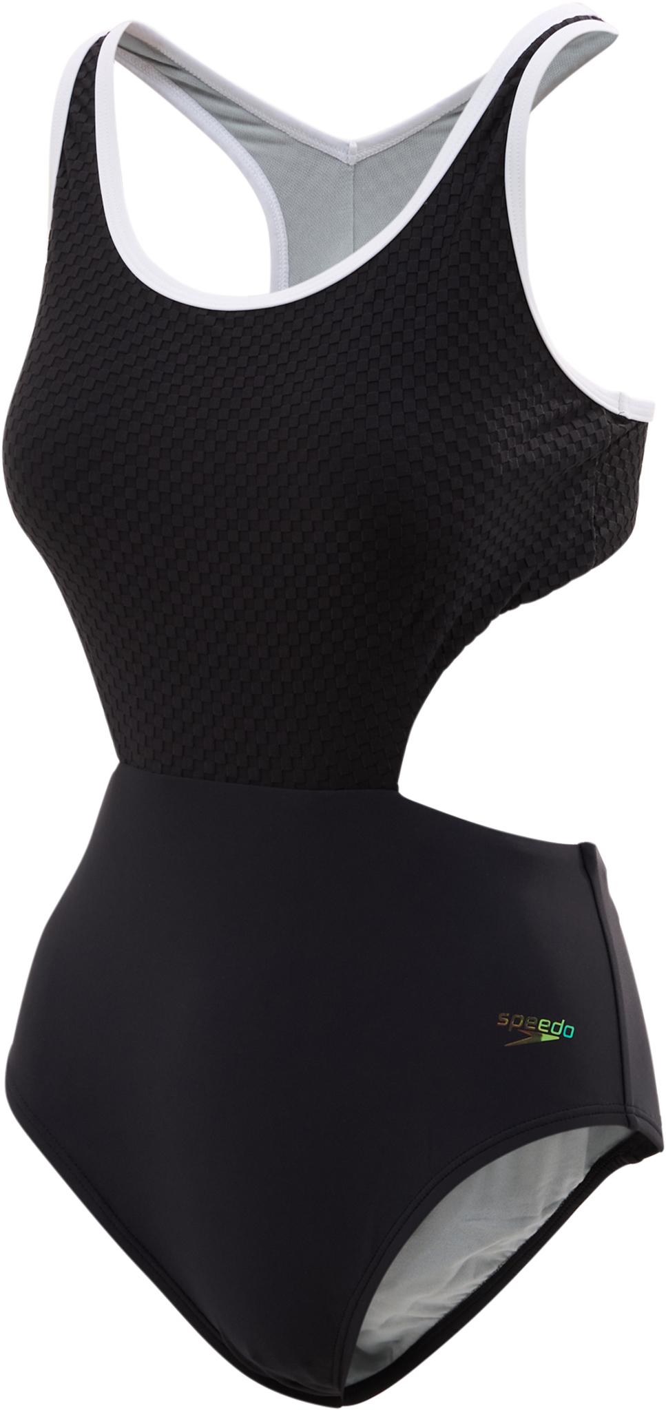 Product gallery image number 2 for product Maillot de bain une pièce en jacquard avec empiècements contrastants et découpe latérale - Femme