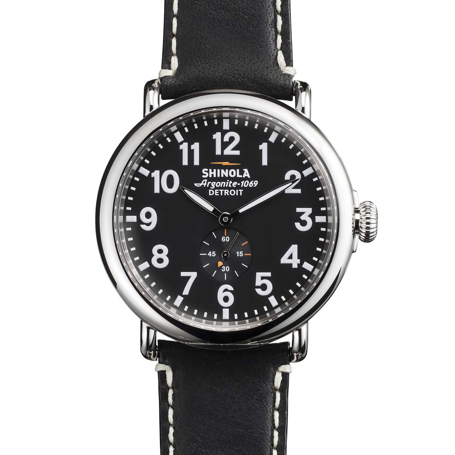 Image de produit pour Montre The Runwell 47mm - Bracelet en cuir Noir + Cadran Noir - Homme