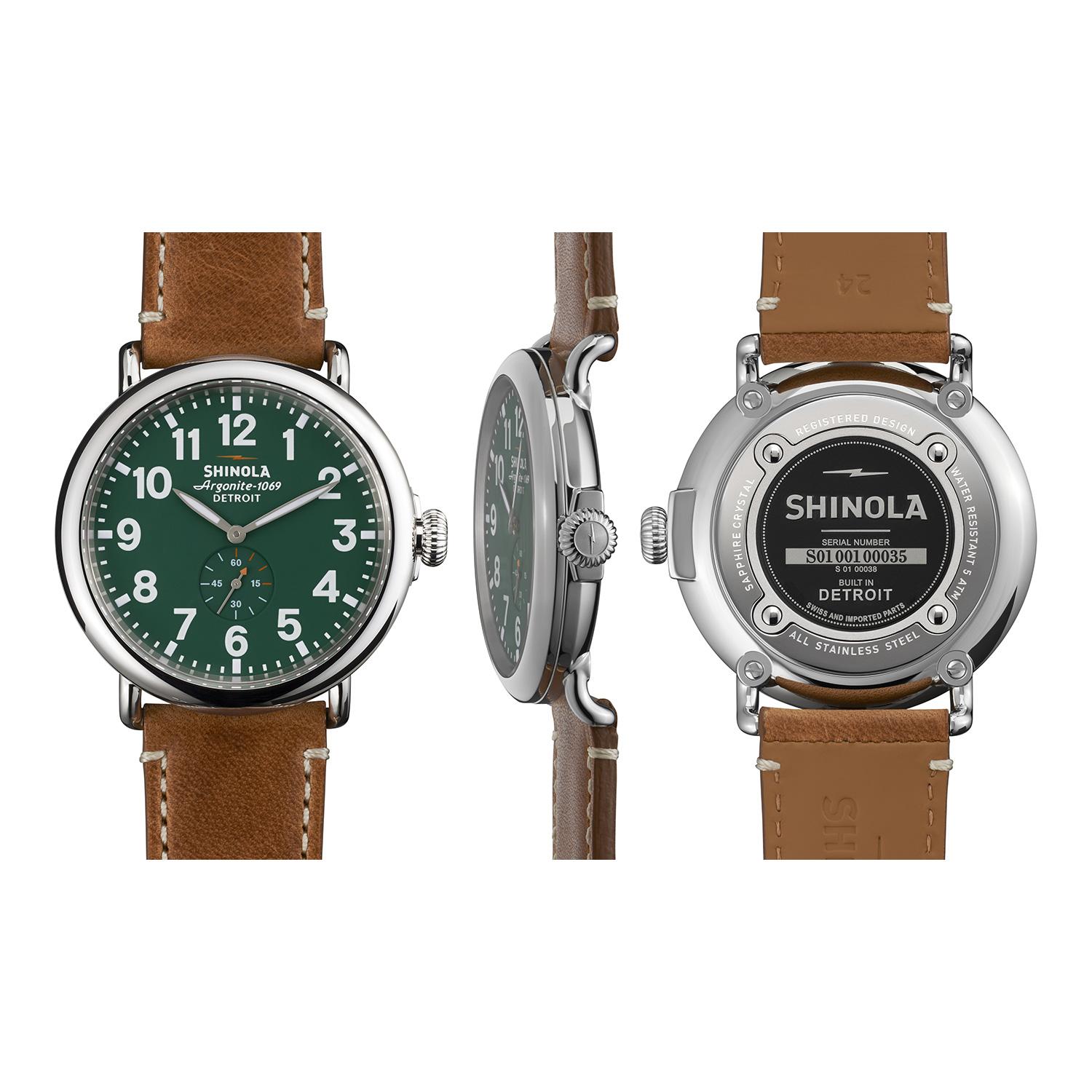 Product gallery image number 4 for product The Runwell 47mm - Tan Leather Strap + Green Dial Watch - Men's