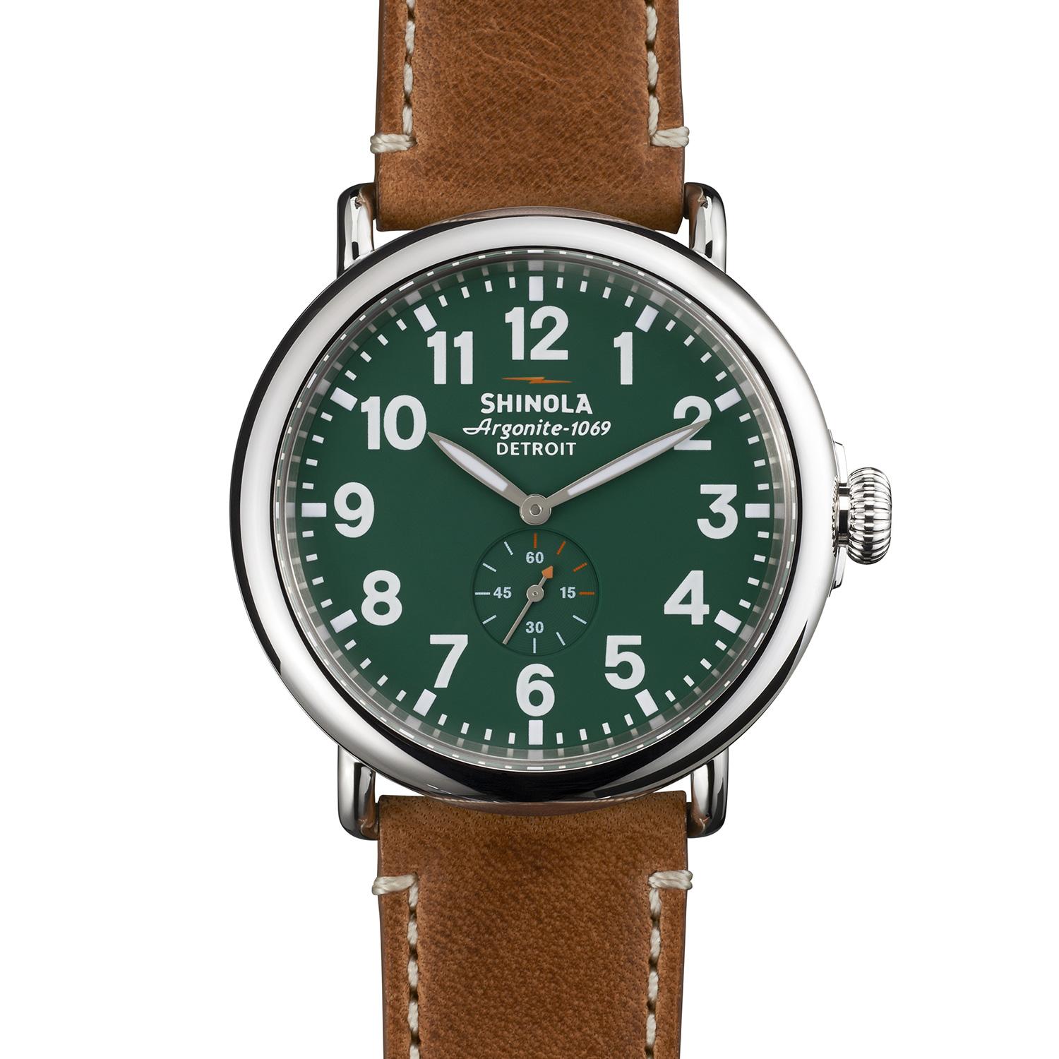 Product gallery image number 1 for product The Runwell 47mm - Tan Leather Strap + Green Dial Watch - Men's