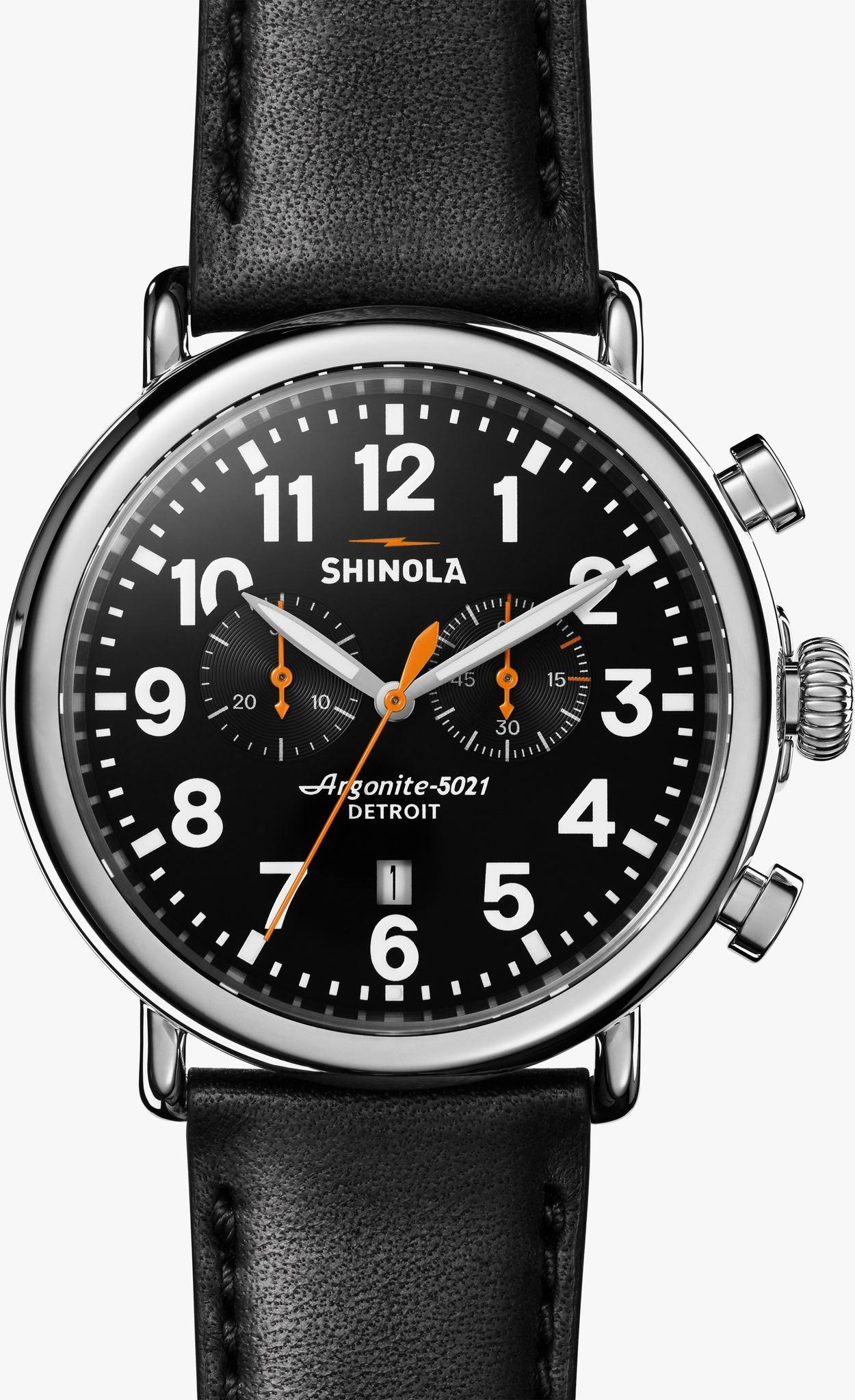 Product gallery image number 1 for product The Runwell Chrono 47mm - Black Leather Strap + Black Dial Watch - Men's