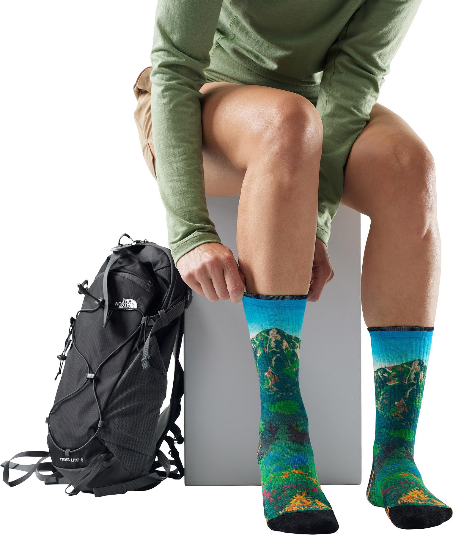 Product gallery image number 2 for product Hike Targeted Cushion Mountain Lake Print Crew Socks - Women's