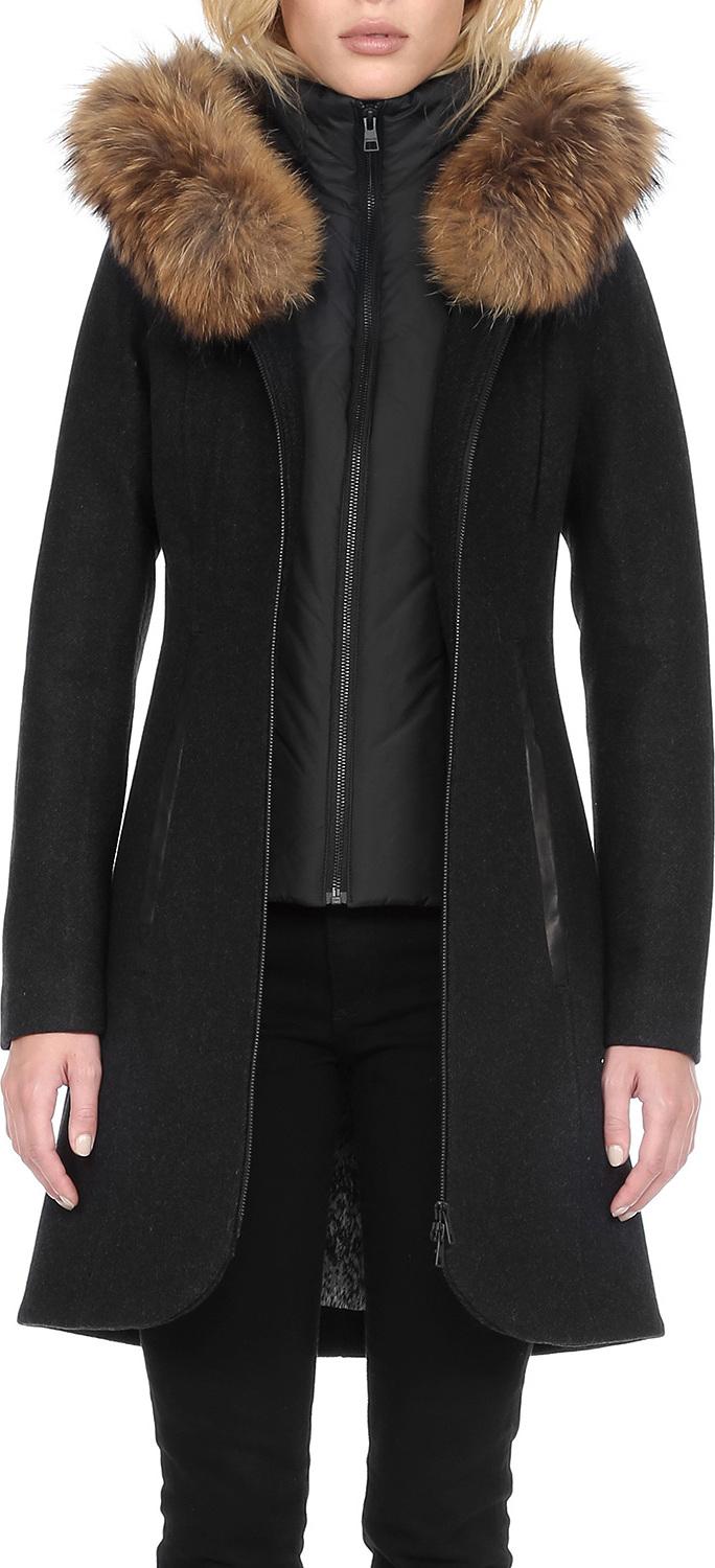 Product gallery image number 4 for product Women's Charlene Wool Coat - Raccoon Fur