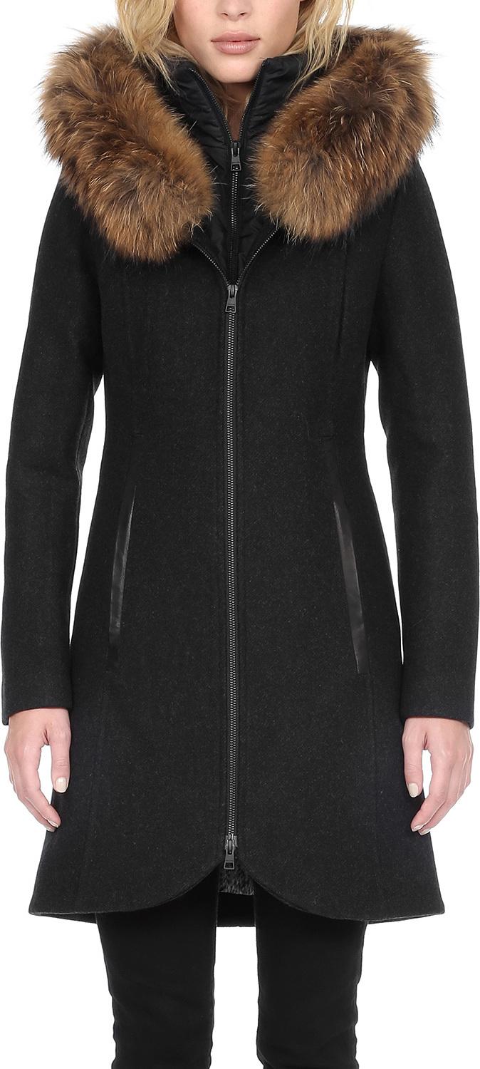 Product gallery image number 1 for product Women's Charlene Wool Coat - Raccoon Fur