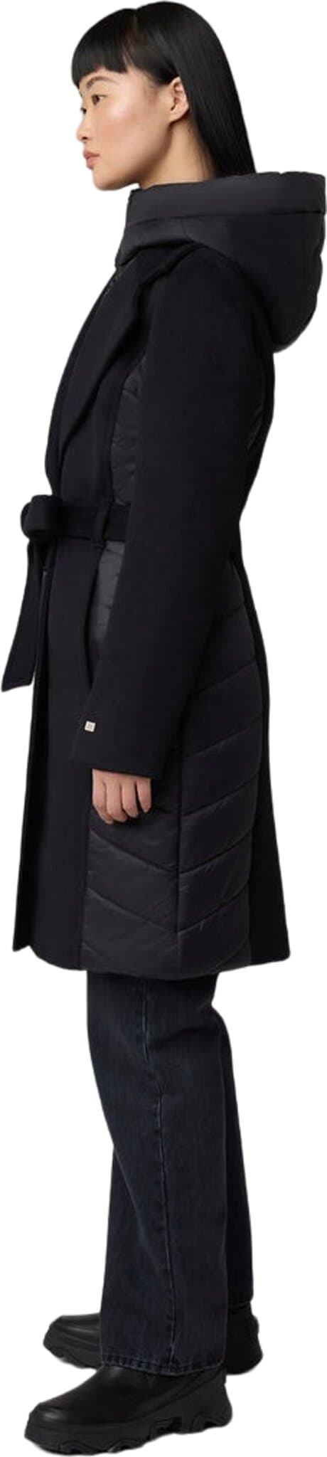Product gallery image number 6 for product Adeline Slim-Fit Mixed Media Wool Coat with Removable Bib and Hood - Women's