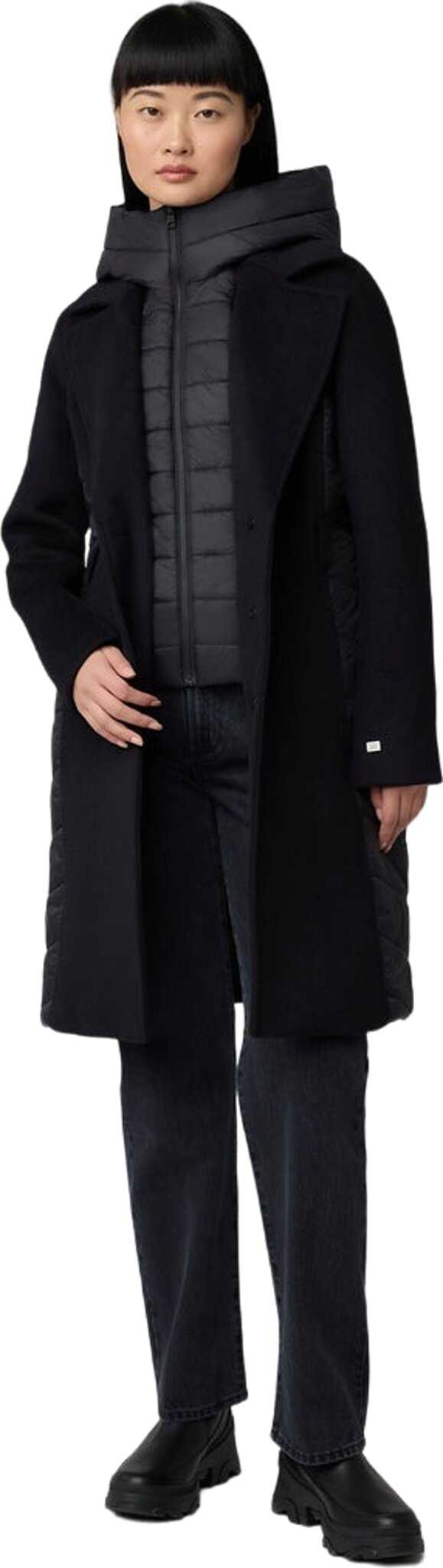 Product image for Adeline Slim-Fit Mixed Media Wool Coat with Removable Bib and Hood - Women's