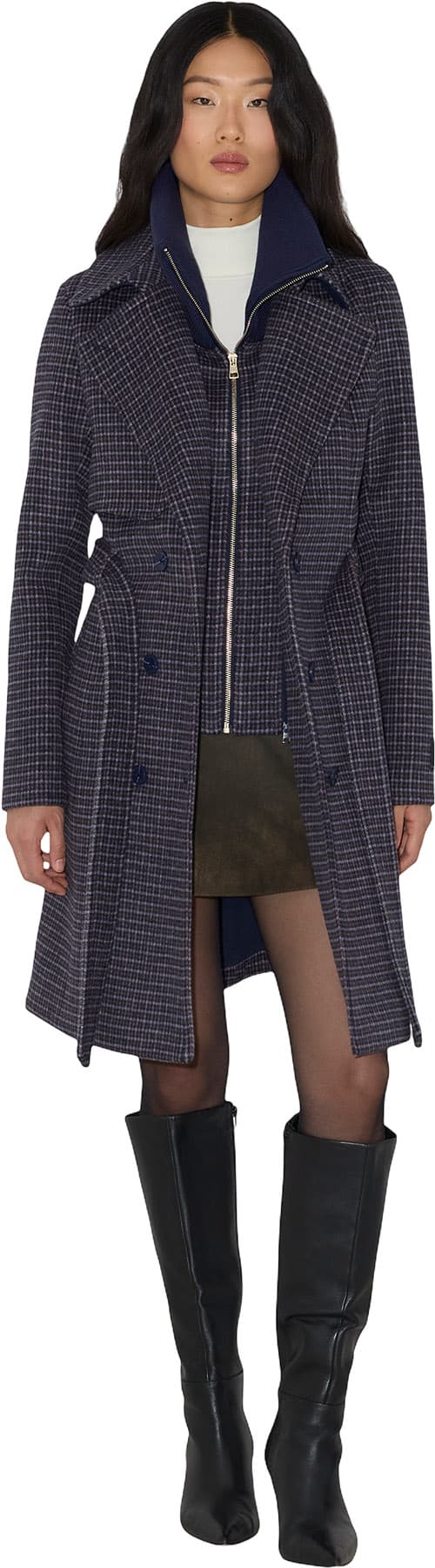 Product gallery image number 6 for product Fabianne-MC Mini-Check Wool Trench Coat with Bib - Women's