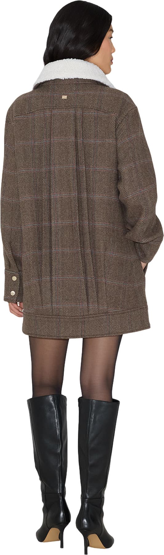 Product gallery image number 2 for product Nura-HC Long Blouson Herringbone Plaid Wool Coat - Women's