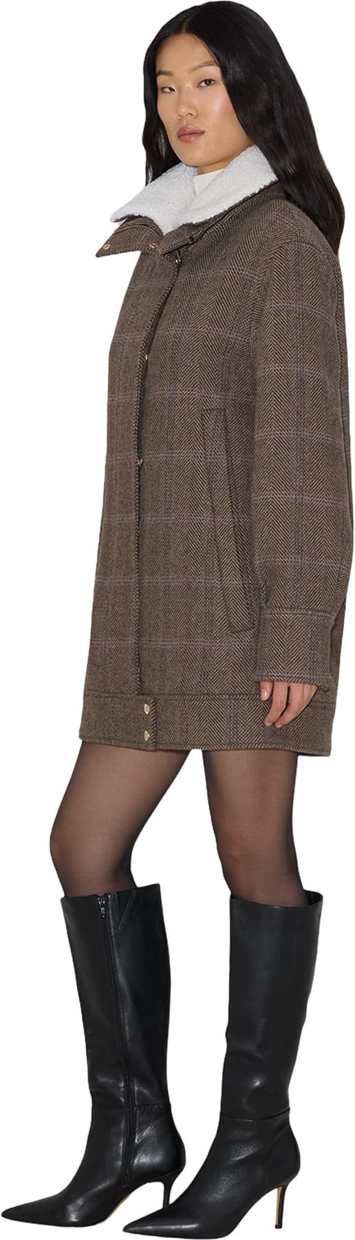 Product gallery image number 4 for product Nura-HC Long Blouson Herringbone Plaid Wool Coat - Women's