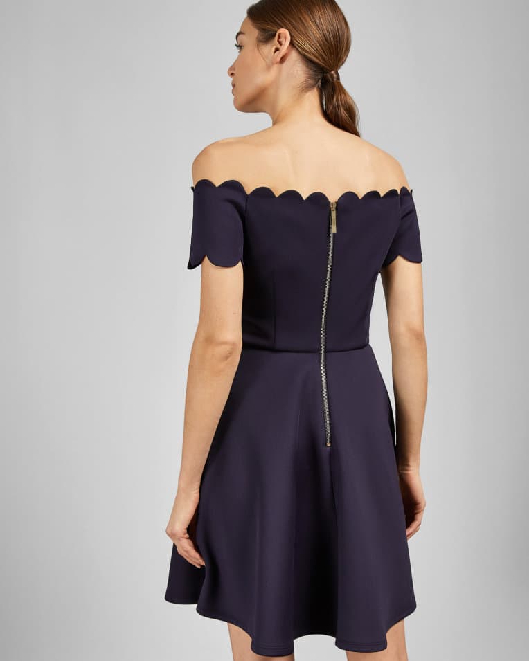 Product gallery image number 2 for product Robe patineuse à col Bardot festonné Fellama - Femme