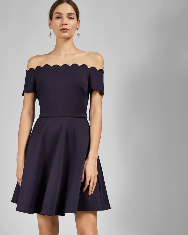 Product gallery image number 3 for product Robe patineuse à col Bardot festonné Fellama - Femme