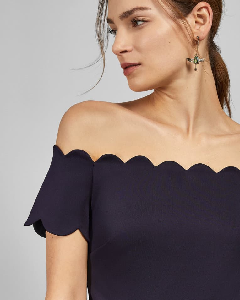 Product gallery image number 5 for product Robe patineuse à col Bardot festonné Fellama - Femme