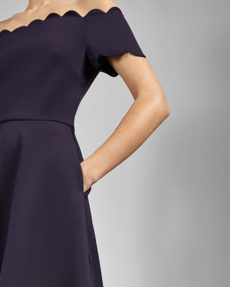 Product gallery image number 6 for product Robe patineuse à col Bardot festonné Fellama - Femme