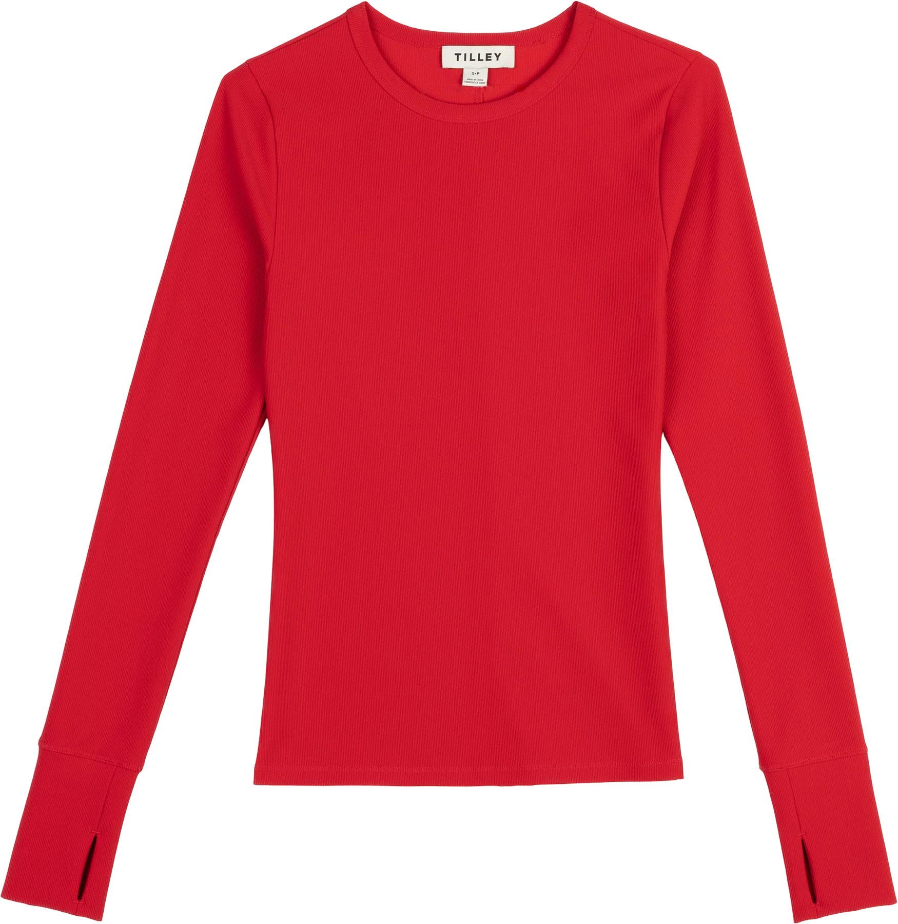 Image de produit pour T-shirt ajusté côtelé à manches longues à col rond - Femme