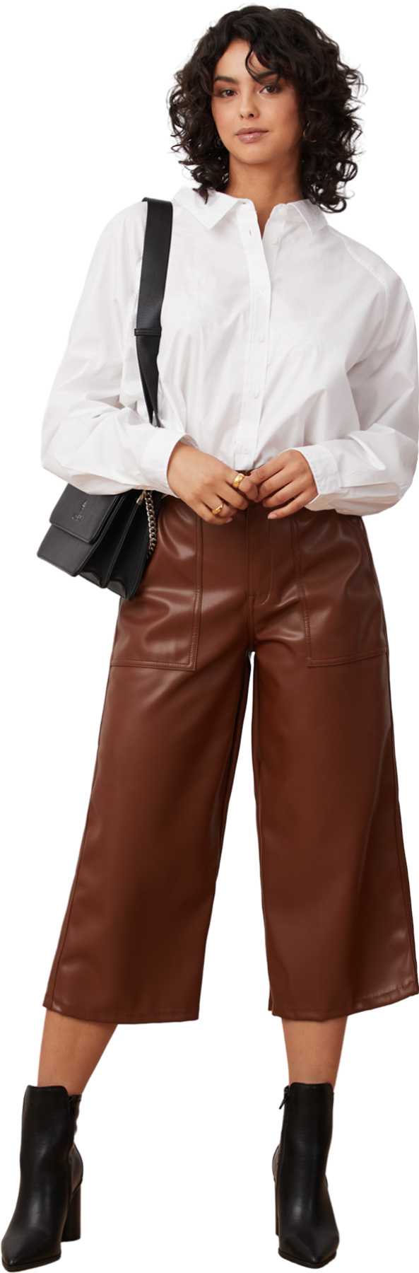 Image de produit pour Pantalon en cuir végan à jambe large et taille haute Lily - Femme