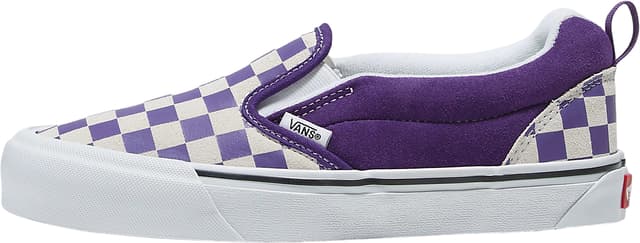 Purple checkerboard vans slip on best sale